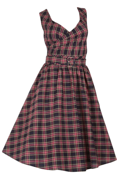 May Stylish V-neck Vintage Inspired Swing Dress in Navy Blue-Red