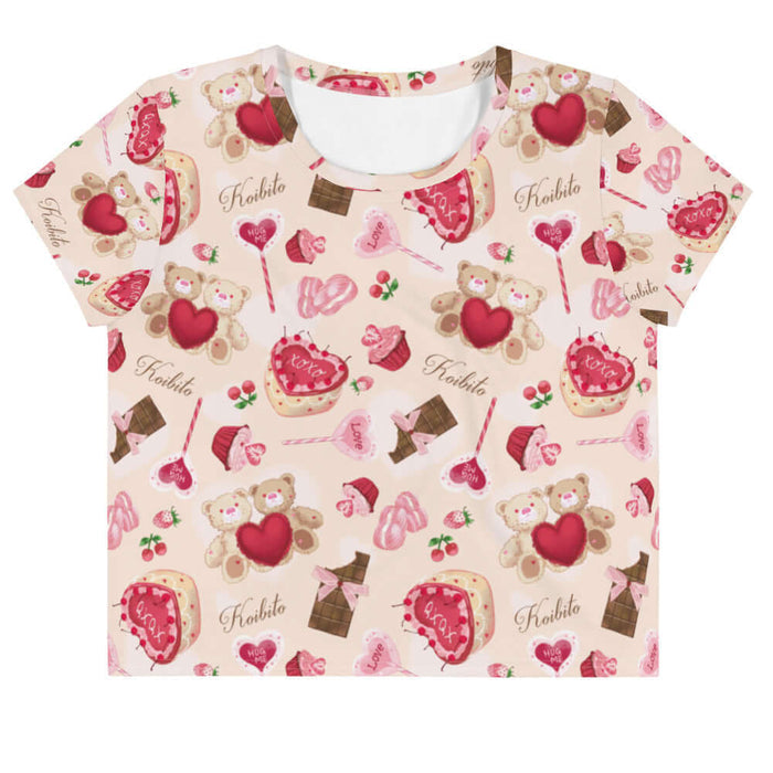 Sugar Sweetheart kawaii crop top with love-note lollipops and lace doily hearts