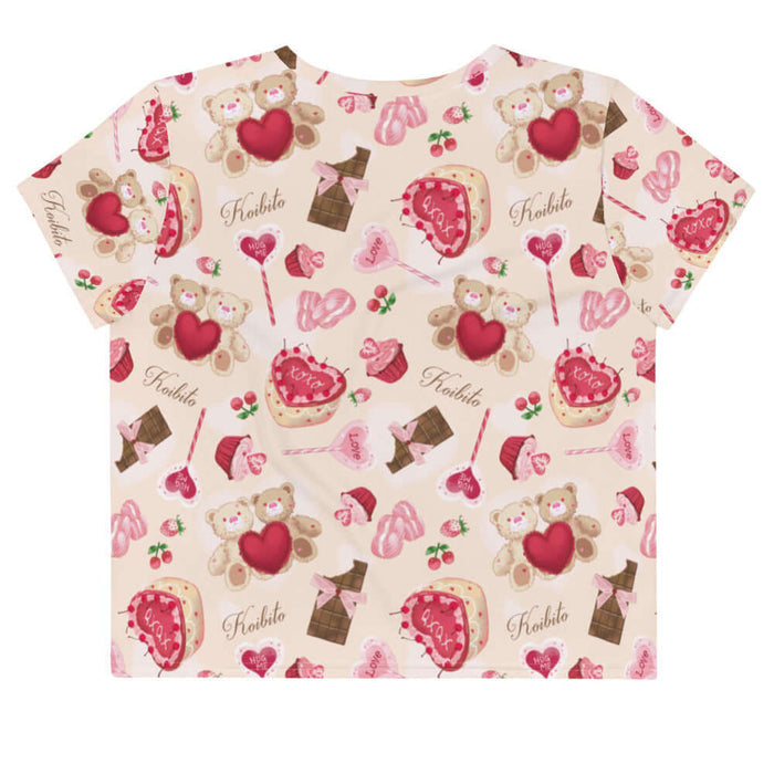 Sugar Sweetheart kawaii crop top with cherry-topped cupcakes and hugging teddy bears