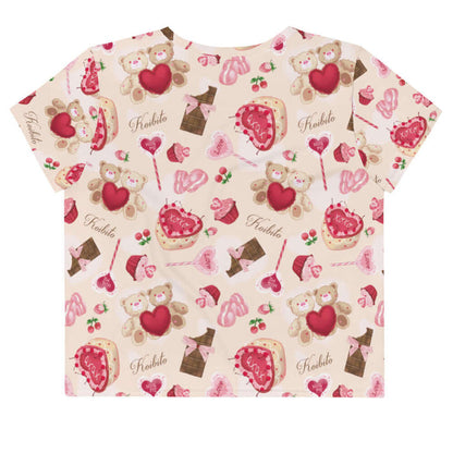 Sugar Sweetheart kawaii crop top with cherry-topped cupcakes and hugging teddy bears