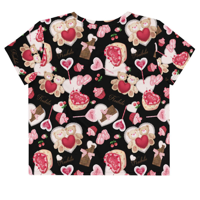 Sugar Sweetheart kawaii crop top with satin-bowed chocolate bars and love-note lollipops