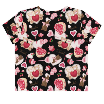 Sugar Sweetheart kawaii crop top with satin-bowed chocolate bars and love-note lollipops