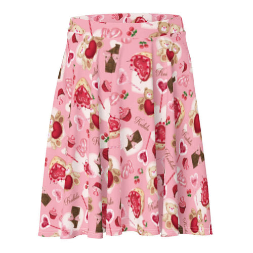 Sugar Sweetheart kawaii skater skirt in pastel pink with strawberries and frosted cupcakes