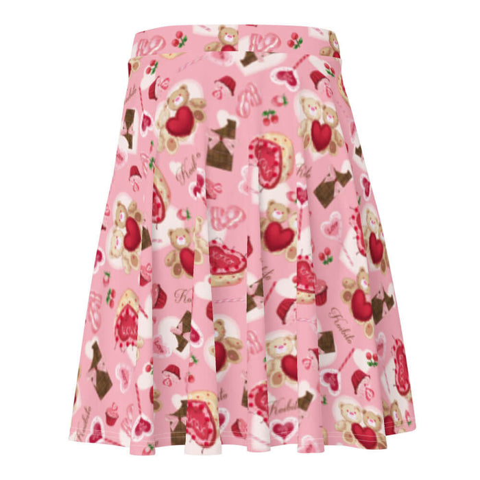 Sugar Sweetheart kawaii skater skirt in pastel pink with lace doily hearts and paired cherries