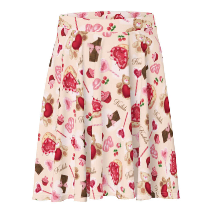 Sugar Sweetheart kawaii skater skirt with hugging teddy bears and XOXO heart cakes