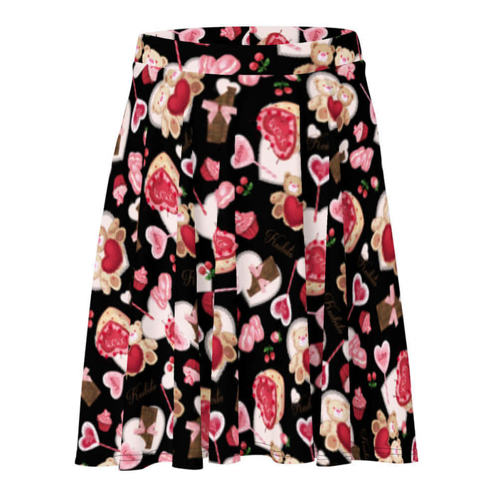 Sugar Sweetheart kawaii skater skirt with heart-shaped macarons and paired cherries