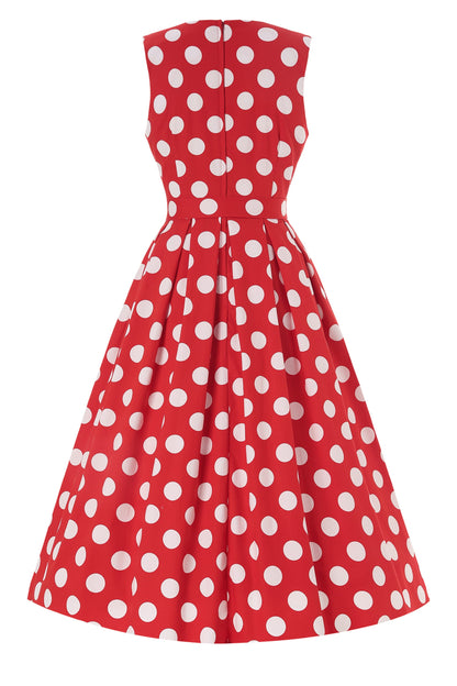 Helen Cotton Midi Dress In Red Spot Print