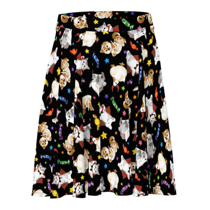 Trick or Treaters alternative skater skirt with devil-horned ducks and gold stars