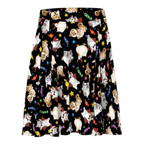 Trick or Treaters alternative skater skirt with devil-horned ducks and gold stars