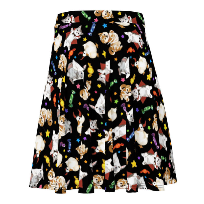 Trick or Treaters alternative skater skirt with ghost-sheet bunnies and wrapped candy
