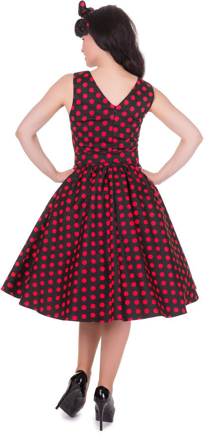 May V-neck 50s Style Spot Dress in Black-Red