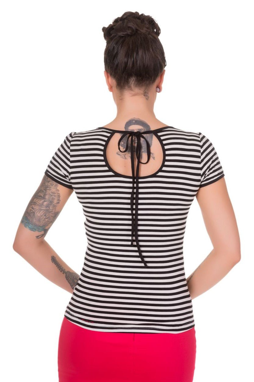 Gina Vintage Rockabilly Stripe Top in Black