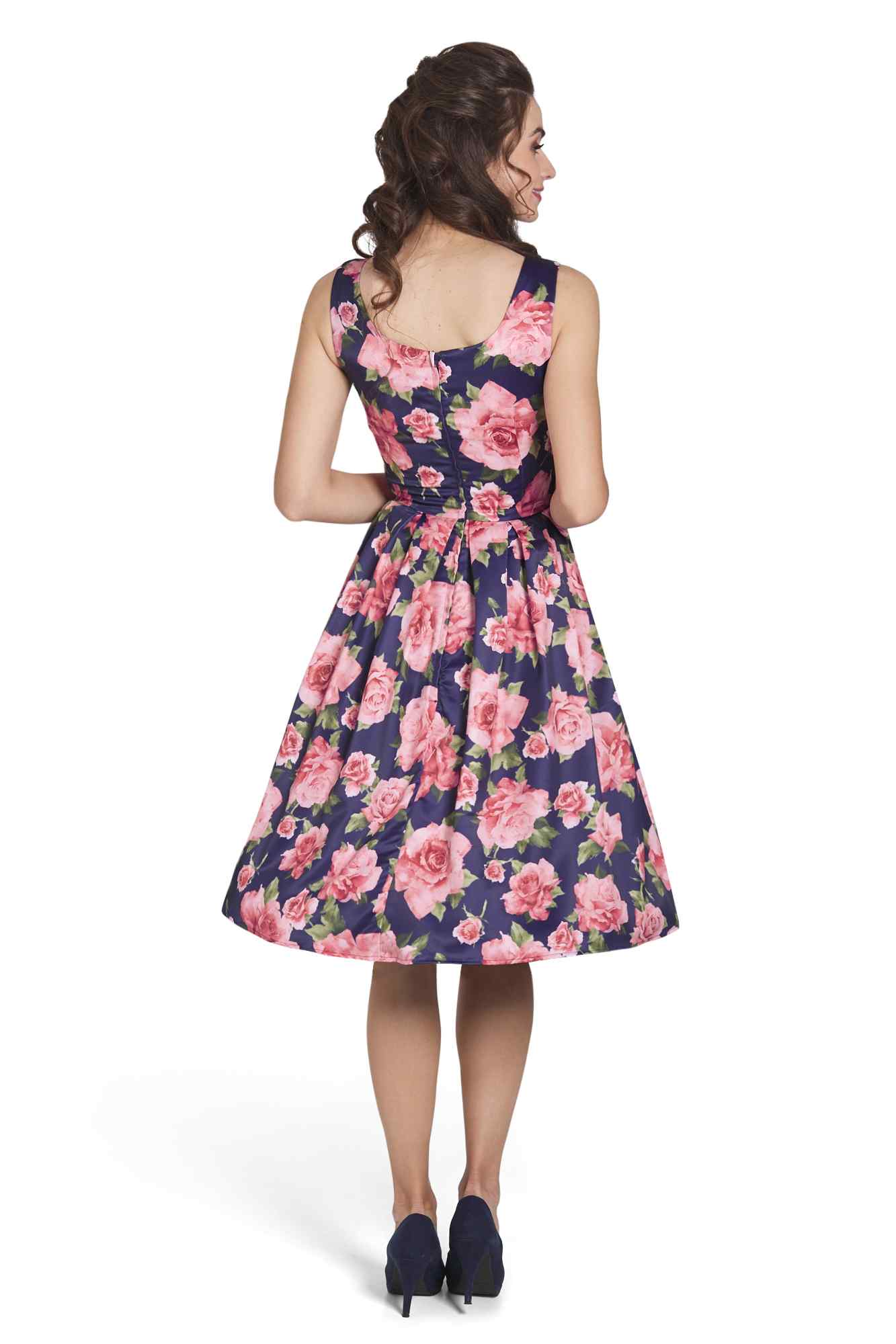 Amanda Blue & Pink Roses Swing Dress