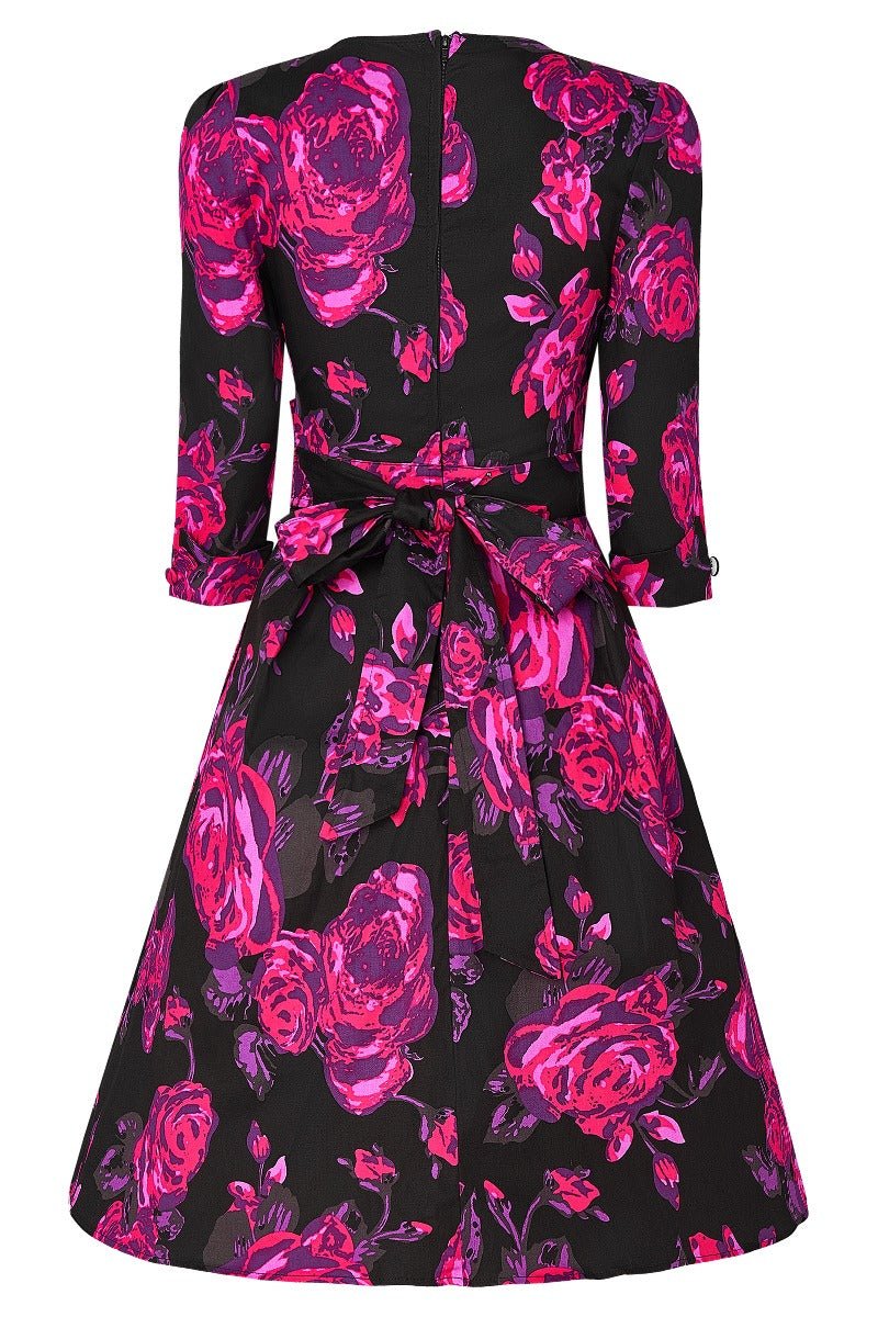 Katherine Black Pink Floral Swing Dress