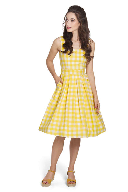 Amanda Yellow Gingham Check Vintage Dress